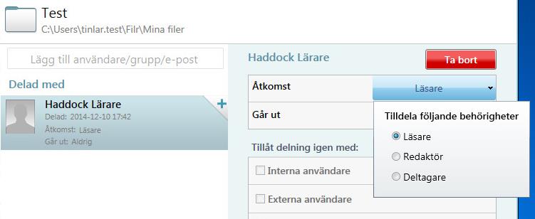 50(57) I detta exempel letar vi upp Haddock vilket dyker upp i listan nedan. Det går också bra att dela ut till en grupp, t.ex. Sinntorpsskolan Personal.