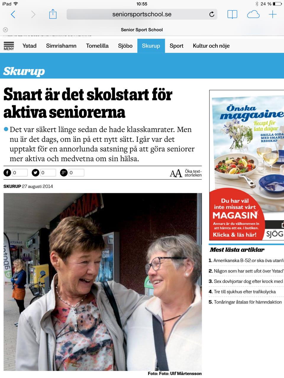Nuläge Totalt sedan starten av Senior Sport School har det genomförts: 46 skolor i 23 kommuner med ca 750 deltagare.