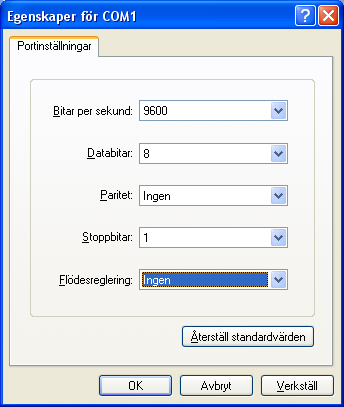 Bruksanvisning SV RX9016II Bild 94 Du måste även ändra inställningarna för kommunikationsporten. Inställningarna ska vara enligt följande.