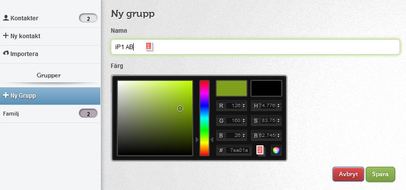 Sen kan du ge din grupp en färgkod som gör det enklare att hålla ordning på kontakternas grupperingar. 3.
