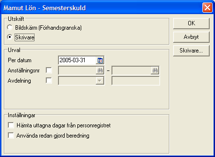 Semesterskuldlista Innan det nya året påbörjas och eventuellt semesterårsskifte körs är det lämpligt att skriva ut en semesterskuldslista.