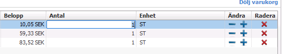 10 (83) Resultatet och hantering är därefter densamma som ovan. För att beställa en produkt klickar Du på + tecknet i kolumnen Beställ. 3.