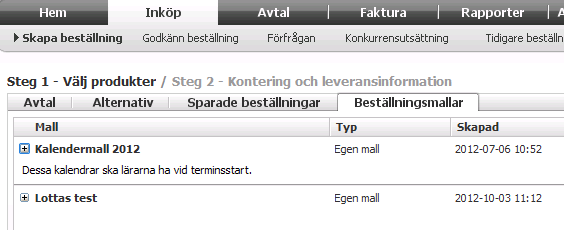 27 (83) För att använda en mall klickar Du på + tecknet i kolumnen Använd. En varukort visas då längst ner på sidan.