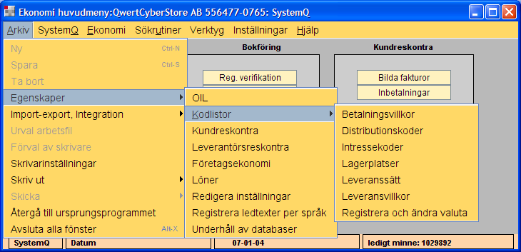 Meny-Arkiv- Egenskaper