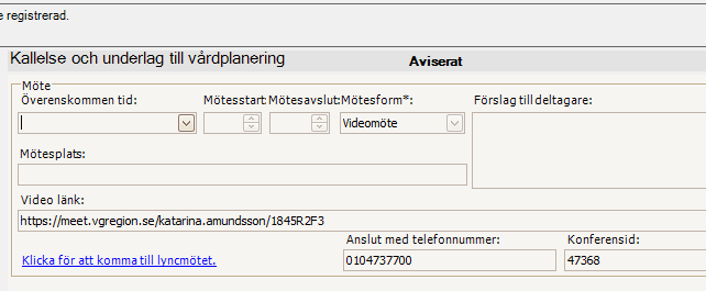 Anslut till Lync-möte via KLARA SVPL 8. Klicka på länken i kallelsen i KLARA SVPL och du kopplas direkt till mötet. 9.