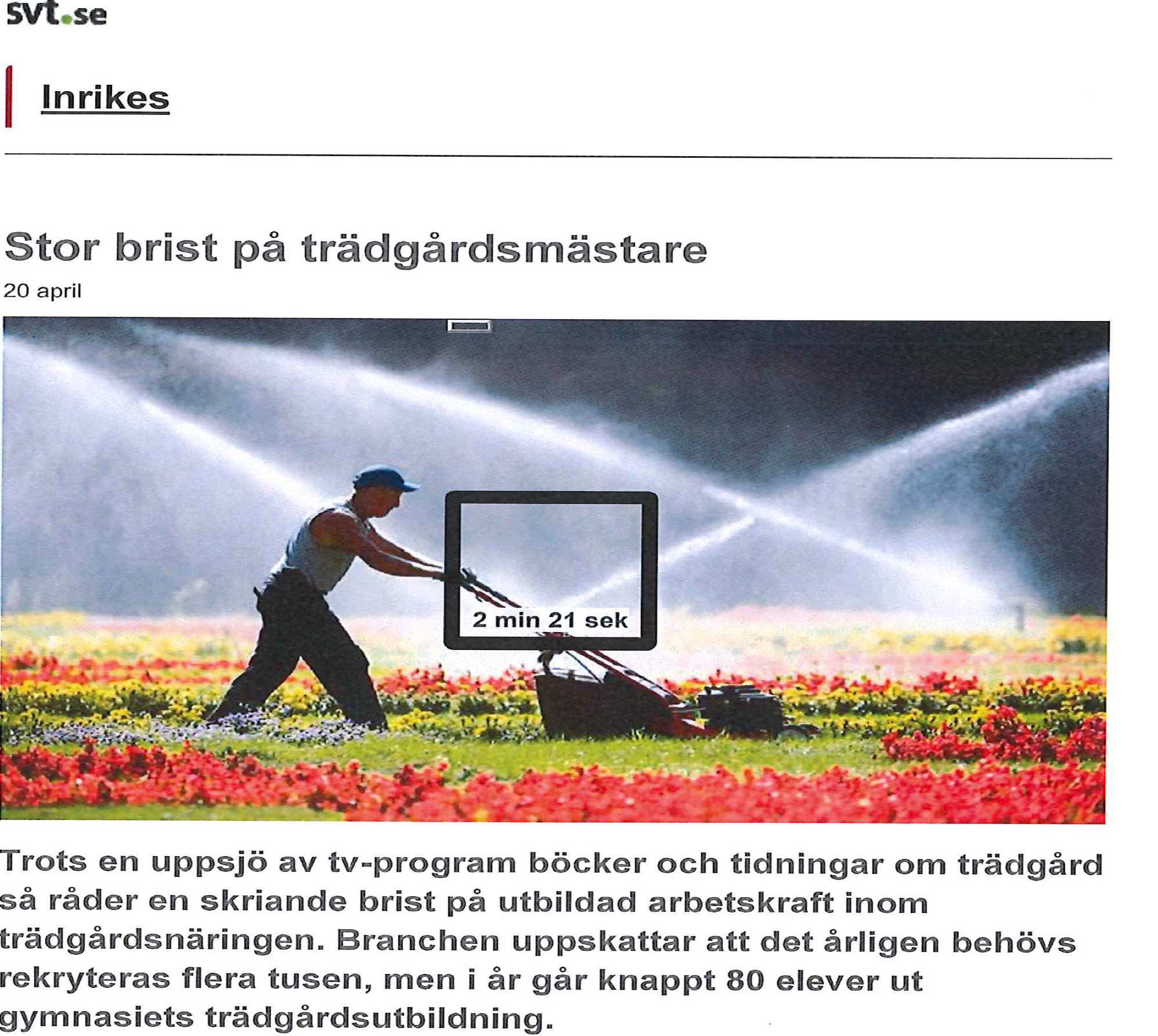 trädgårdsektorn har många medier hakat på. SVT-rapport gjorde bl.a. den 20 april ett inslag, se nedan samt http://www.svt.