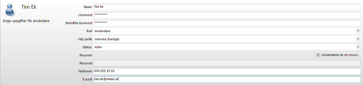 Ny artikelrad Ctrl + G 5 Användare och Resurser Varje person som ska använda RemoteX Applications måste ha en Användare för att kunna logga in i PC-klienten.