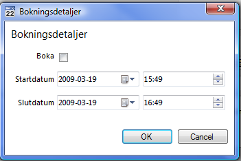 3 2 1 Det går också att dubbelklicka i kalendern för att placera ut en bokning. Drag i bokningens nederkant för at ändra sluttiden. 13.2.2 Gör en ombokning Om du vill ändra tid på en bokad
