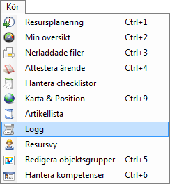 23.2 Skriva ut markerad arbetsorder Markera den arbetsorder du önskar skriva ut och välj Skriv ut eller klicka med höger musknapp. Välj den utskrift du vill använda. 24 Logg 24.