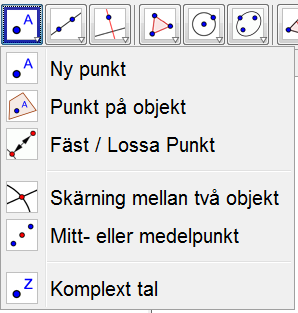 Under varje Verktyg i Verktygsraden finns en lista med ytterligare verktyg, som syns när man klickar på triangeln i nedre högra hörnet, se exempel nedan: Klicka på triangeln.