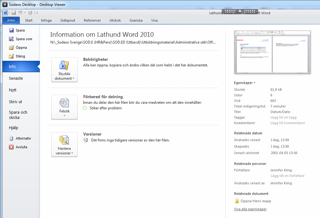 Nyheter i Word 2010 Nytt utseende Programfönstret i Office 2010 har ett nytt utseende. Likt Office 2003 är Arkiv tillbaka.