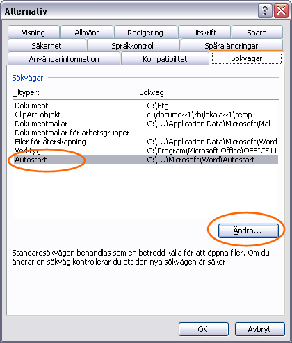 Avsnitt 2. Installera tillägget i Office 2000-2003 Tillägget (mallen e-avropwordplugin.dot) ska kopieras tillinloggad användares startmapp för MS-Word.