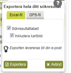 6.3.5 Exportera sökresultat till excel Resultatet av sök sträckor, kartan och tabellen, kan du exportera till excel. Det du exporterar är HELA sökresultatet.