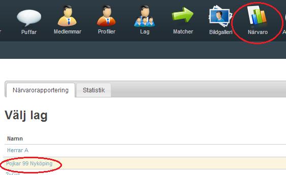 Närvaro på matcher När du registrerar statistik för matcher och kryssar för Deltog, så skapas det automatiskt en sammankomst och resp spelares närvaro registreras.