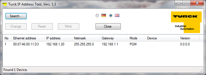 Koppla in en nätverkssladd i uttaget ovanför strömmatningen och anslut till din dator. Starta programmet IP-Adress tool.