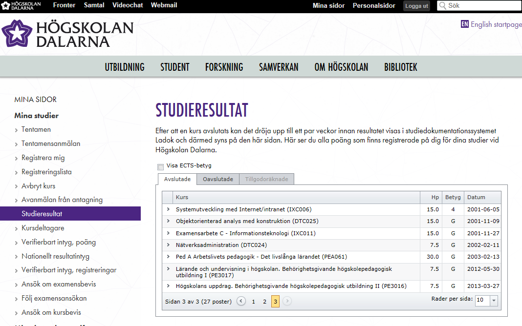 Hur hittar jag information om mina studieresultat?