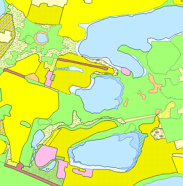 KM-rutans (1,1x1,1 km) avgränsning har kopierats in i Landskapsrutan. Polygongränserna och markslagsklasserna har redigerats så att den före detta rutkanten nu är borta.