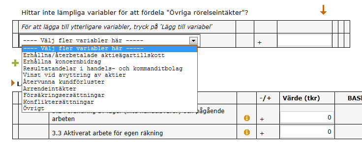 Om företaget har någon verksamhet som inte finns bland de förtryckta raderna i fördelningen kan Du söka efter och välja ett område som passar verksamheten.