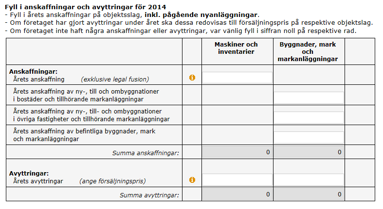 Materiella anläggningstillgångar Planenligt restvärde (in-/ utgående balans) vid årets början och slut är hämtade från den deklaration som ert företag skickat in till skatteverket.