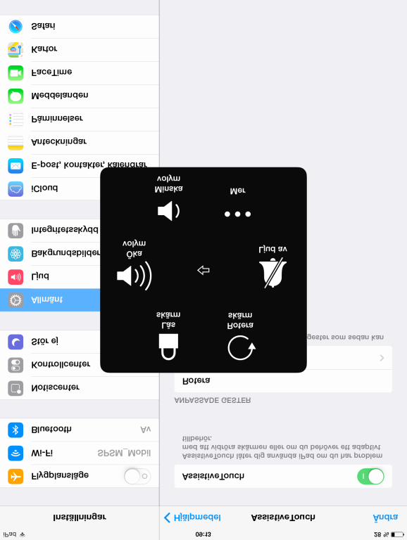 AssistivTouch Med AssistiveTouch kan du anpassa den tryckkänsliga skärmen på Ipad efter fysiska behov. Om du har svårt med vissa gester, till exempel att nypa, kan du ändra dem till en tryckning.