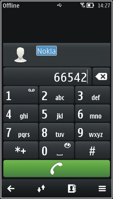 Telefon 33 Söka efter en kontakt från uppringaren på startskärmen och börja skriv kontaktens för- eller efternamn. Du kan också söka efter företagsnamn. varje sifferknapp en gång per bokstav.