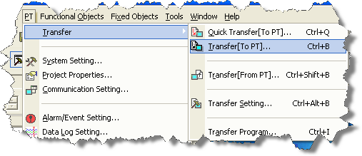 Välj PT Transfer Transfer[To PT]. Tryck därefter på Setting.