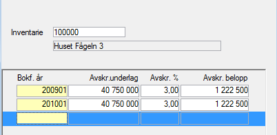 REGISTRERA TIDIGARE SKATTEMÄSSIGA AVSKRIVNINGAR Det är även möjligt att lägga in tidigare års skattemässiga avskrivning på inventarien.