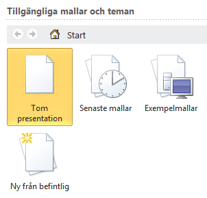 skapa från befintlig presentation Har du en presentation som har rätt utformning kan du skapa en ny presentation från den. 1 Visa fliken Arkiv och välj Nytt (File, New).