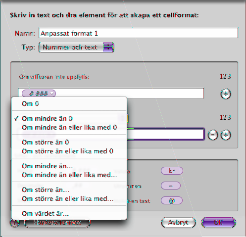 När du skriver det här värdet i en cell med formatet ovan Visas värdet så här 15000 Att betala: kr 0015,00 K 0 Slutbetalt -500 Kredit: kr (0 000,50 K) Kontot avslutat Anm: Kontot avslutat Så här