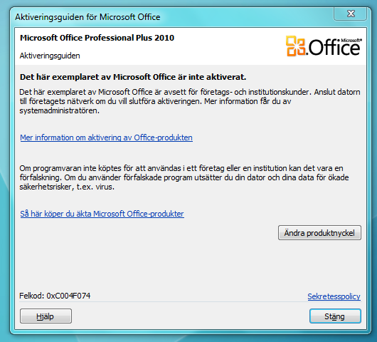 Microsoft Office ska verifieras.