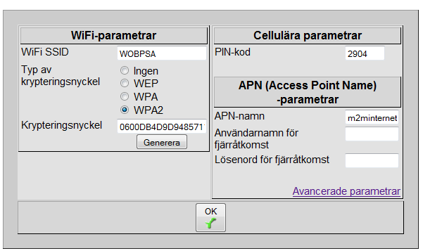 6. Skriv WIFI-boxens adress, i adressrutan: http://192.168.2.12 Du får nu upp en välkomstsida: 8. Klicka på nyckeln. PARAMETRAR 9.