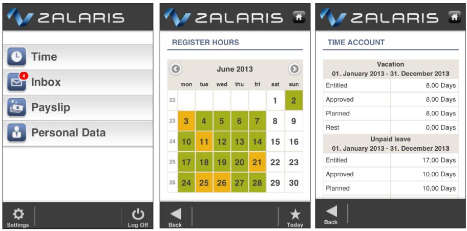 Zalaris Mobila Applikation - Hantering av egna personuppgifter - Tidsregistrering - Lönespecifikation - Attestering - Reseräkningar