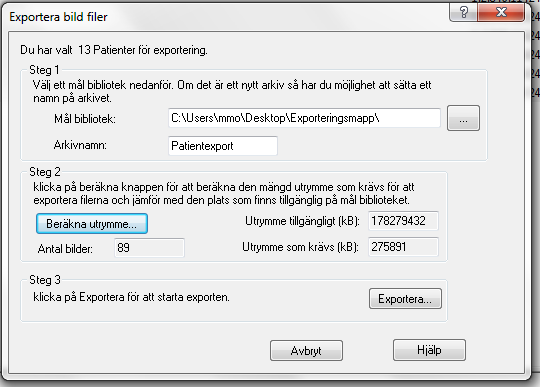 8.2.2 Exportera patienter/dicom-studier/bilder Exporterar patientinformation, DICOM-studier och bilder till en annan enhet.