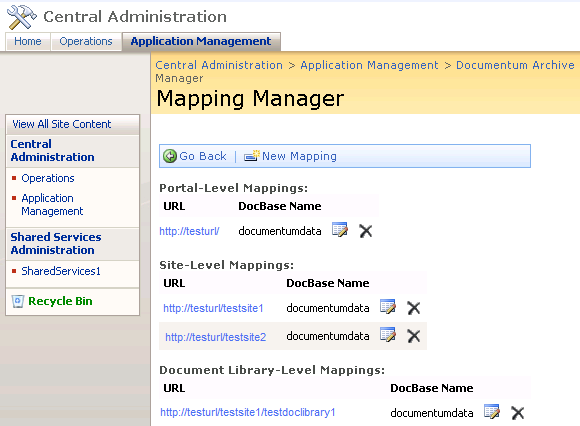 Mappningshanteraren Kapitel 5 Mappning är en konfigurerad inställning för filöverföring med hjälp av Documentum Archive Services mellan ett SharePoint dokument- eller formulärbibliotek och en