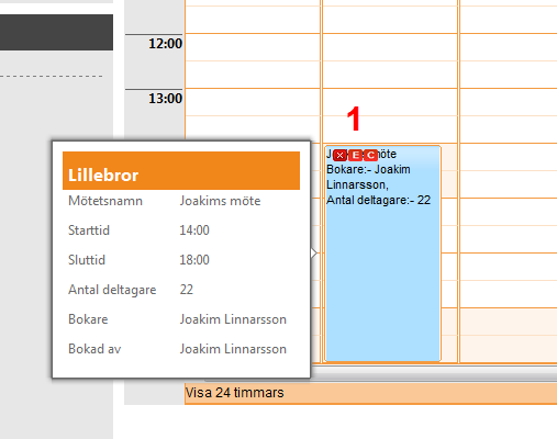Högerklickar man och har behörighet kan man Kopiera en bokning och man kan också Flytta en