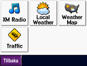 Använda XM zūmo-enheten kan ta emot XM-radio och -väder med en smart XM antenn (tillval), t.ex. en GXM 30. För mer information om smart XM-antenn och XM-abonnemang, besök www.garmin.com/xm.