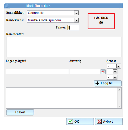 Fig 12. Modifiera risk: låg risk med risktal 50 ur brandsäkerhetssynpunkt för Oks 2661 (ichemistry, 2013l).