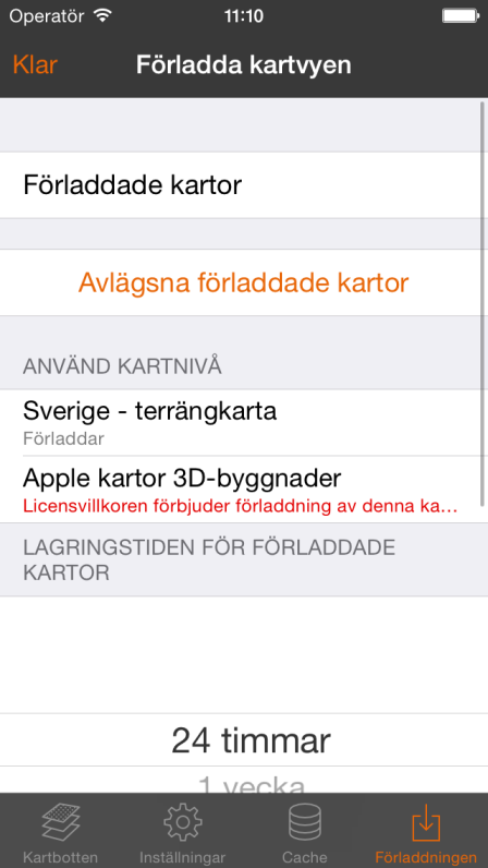 Storleken för de förladdade kartorna i telefonen. Radera alla förladdade kartor i telefonen. Lista av kartor och överlägg, vilka är lagrade.