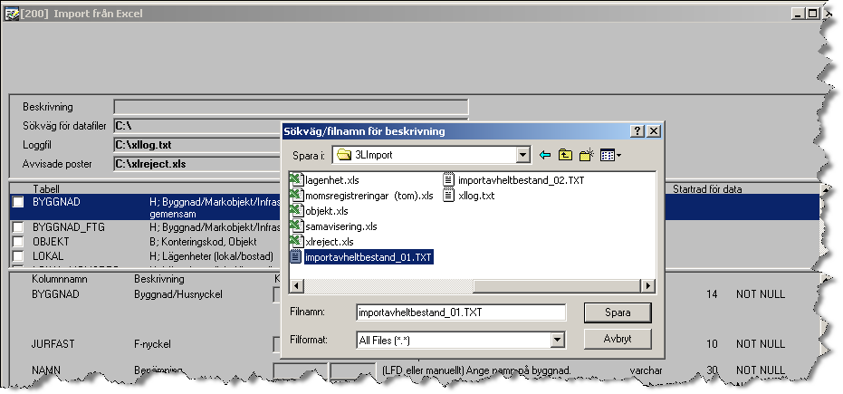 De lokaler som inte kunnat läsas in har sparats till xlreject.xls. När orsaken till att posten avvisades är åtgärdad kan man alltså läsa in xlreject.xls och då fylla på med de värden som avvisats.