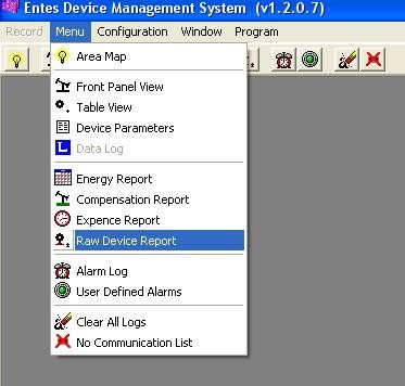Raw Device Rapport (Rå Enhets Rapport): Klicka på "meny" och välj sedan "Raw Device