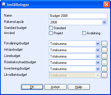 BUDGET Skapa en ny budget Du gör en budget med hjälp av en guide i vilken du kan välja om du vill hämta in data från tidigare faktiska räkenskaper eller från en budget från ett tidigare år.