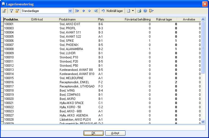 LAGERINVENTERING Hur inventerar jag mitt lager? Så gör du en lagerinventering: 1. Öppna lagerinventeringsfönstret från menyn Visa - Lager - Lagerinventering. 2.