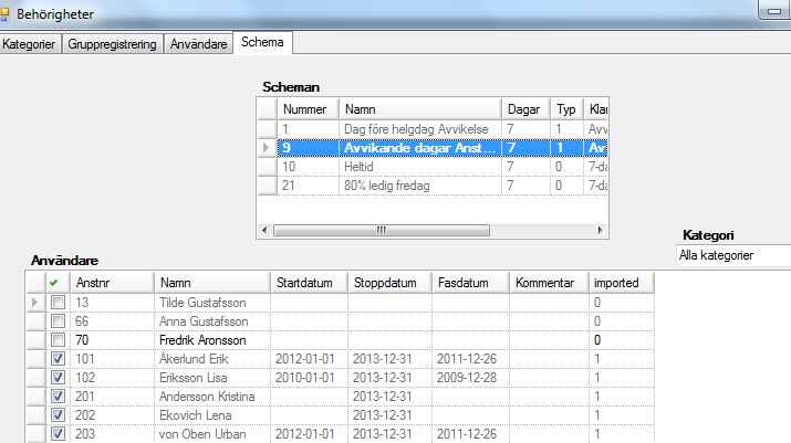 Produkt Version ida 13.4 21 (49) Behörighet/Register/chema Under cheman listas alla förekommande scheman som finns på de anställda och som har importerats från HogiaLön Plus.