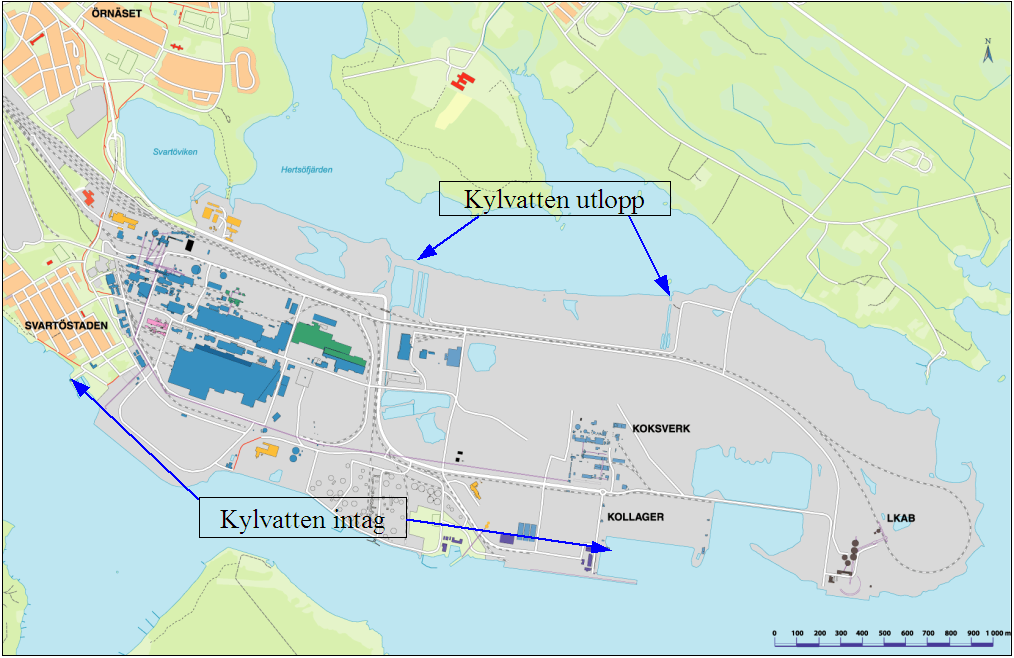 SSAB EMEA 13 der om industriområdet finns en omfattande fritidsbebyggelse på Sandön och norr om på ca 3 km avstånd finns bostadsområdet Hertsön.