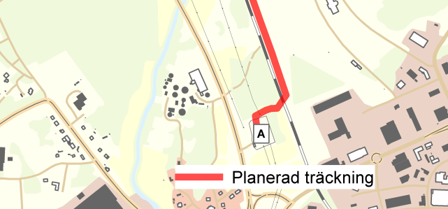 I stråk 2 förläggs de båda kabelförbanden parallellt med järnvägen, på fastigheter som ägs av ALV. Kablarna kommer till stor del att ligga i utkanten en parkering.