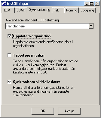 3.2.3 Synkronisering Här görs inställningar om hur LexLdapService ska hantera förändringar.
