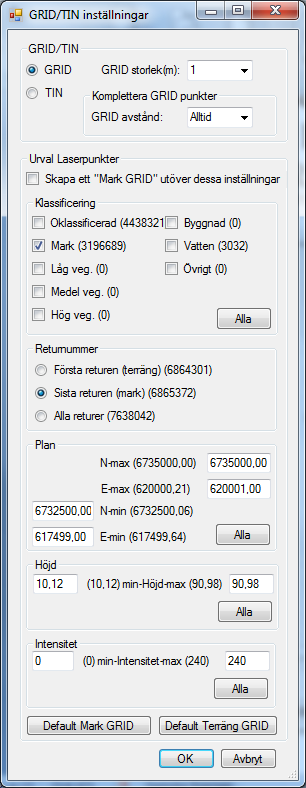 Övning 3 Skapa GRID/TIN För att kunna skapa höjdkurvor och bilder som bygger på de enskilda laserpunkternas information behöver man gruppera dom.