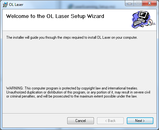 Installera OL Laser Dubbelklicka på filen LaserScanning_Setup.msi för att starta installationen.