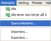 Det går också bra att dela gjorda bokmärken till andra användare om man är behörig till detta. Sparade bokmärken visas dels i menyn Bokmärken, dels i navigatorn: 7.