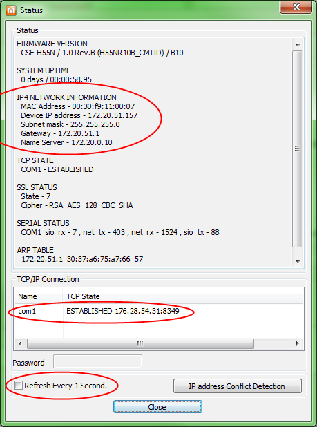 Converter måste ha en IP -adress och en TCP / IP -anslutning måste upprättas.